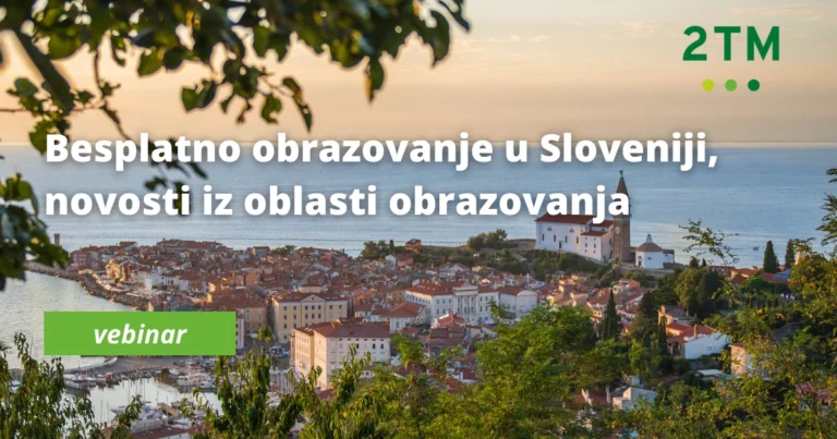 Online webinar slide about tuition-free study options in Slovenia.
